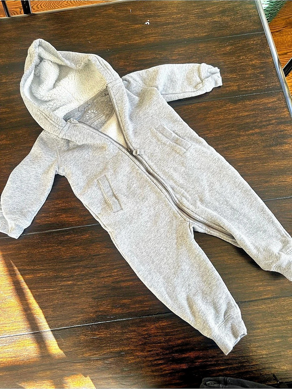 Primary Baby Teddy Fleece-Lined Zip Romper Gray Footie Size 12/18mo